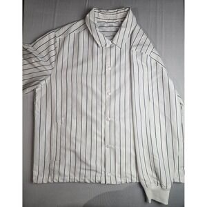 DSG Mens Coaches Jacket White Navy Pinstripe Snap Front Ripstop Windbreaker L